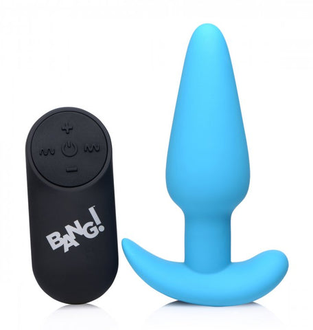 BANG! 21X VIBRATING SILICONE BUTT PLUG W/ REMOTE BLUE