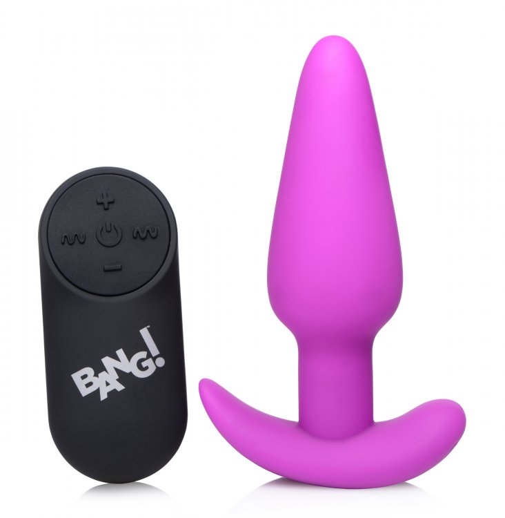 BANG! 21X VIBRATING SILICONE BUTT PLUG W/ REMOTE PURPLE